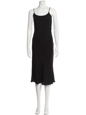 Anine Bing Black Midi Slip Dress with Chain Straps